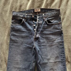 Agolde Faded Blue Straight Jeans with Button-Fly